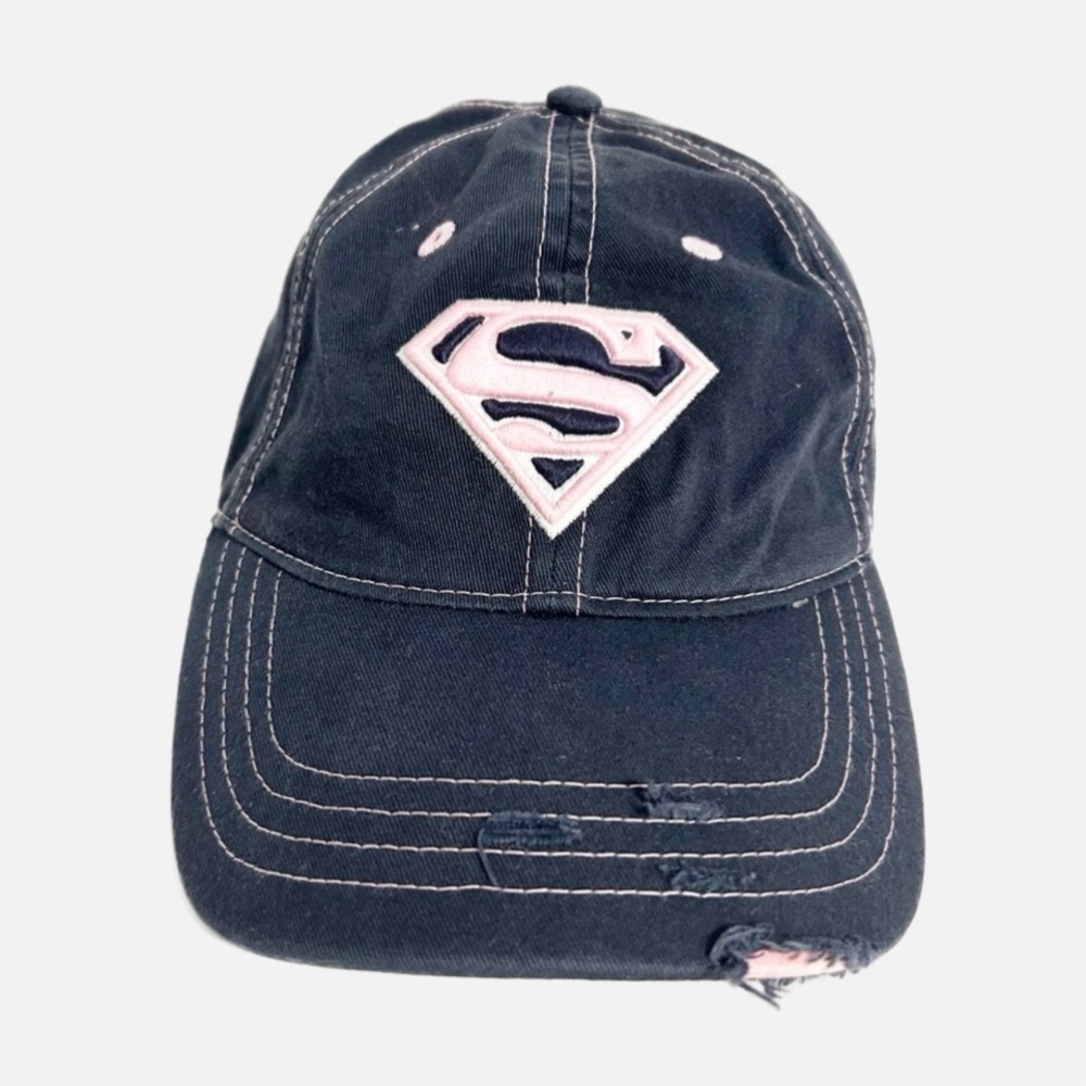 TM & DC Comics Super Girl Distressed Baseball Hat Cap Navy Pink Embroidered 🩷💙